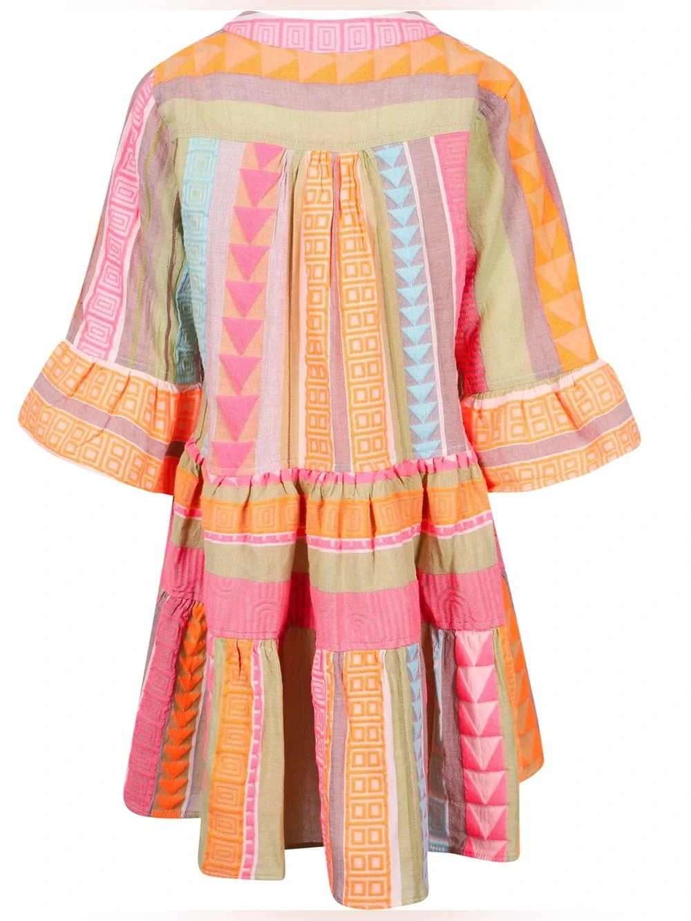 Devotion Twins ELLA SHORT MULTI PINK ORANGE boho flare tunic dress small - Picture 8 of 9